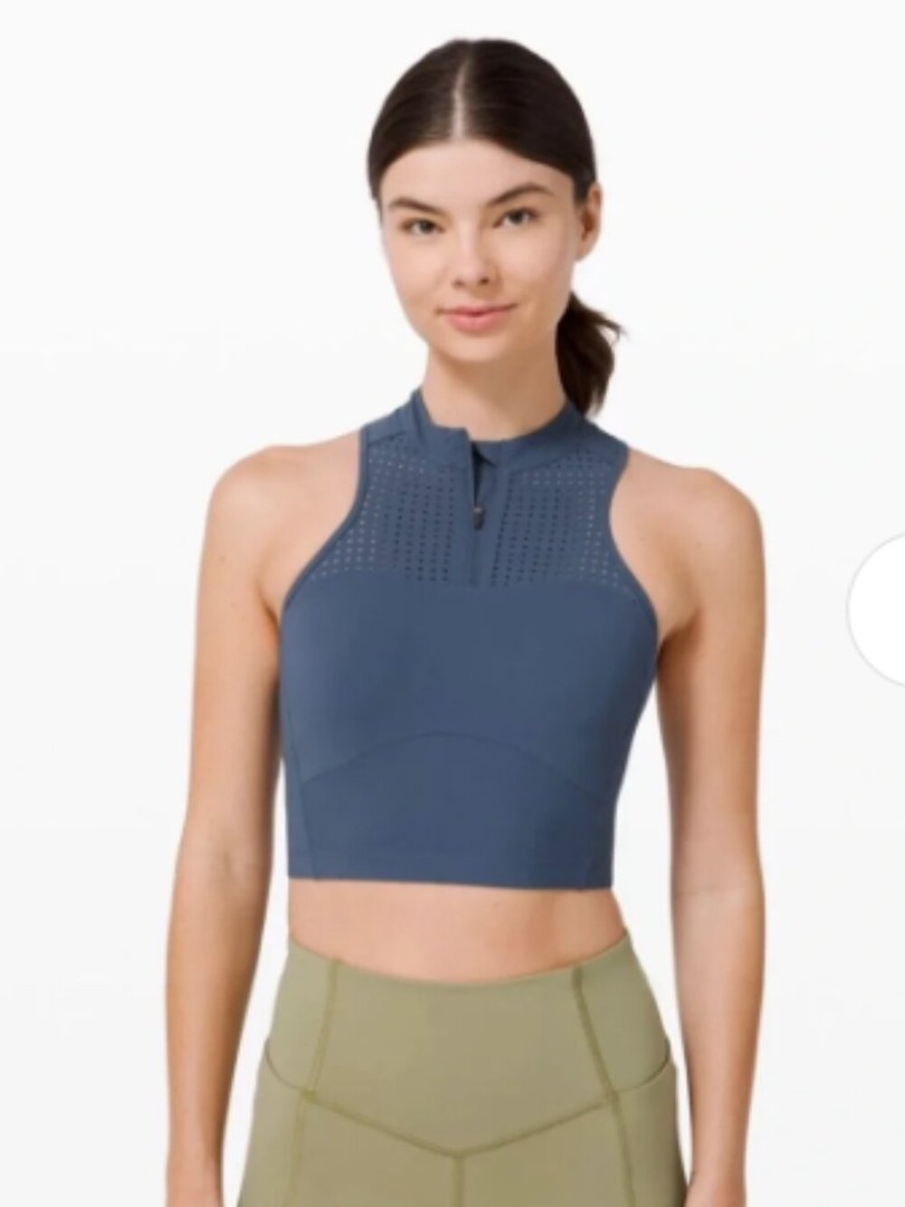 Lululemon Size 8 Unleash Strength Wedgwood Blue Sports Bra Zip Up Modesty Pads